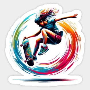 Skatergirl in a spiral of color Sticker